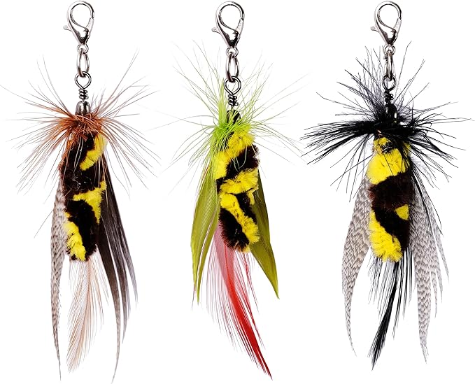 JXFUKAL Cat Feather Toy Refills, 3Pcs Simulation Mini Insects Cat Lures Cat Wand Attachment Cat Toys Replacement for Kitty Kitten Indoor Cats Cat Accessories
