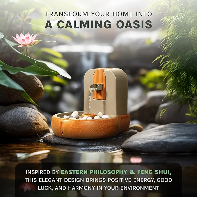 Cat Water Fountain – Eco-Friendly Zen Cat Fountain with Feng Shui Design, Bioplastic Wheat-Based Material, Splash-Free, Easy to Clean, Premium Filtration, Water Fountains for Cats Indoor