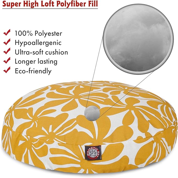 Yellow Plantation Medium Round Indoor Outdoor Pet Dog Bed With Removable Washable Cover By Majestic Pet Products