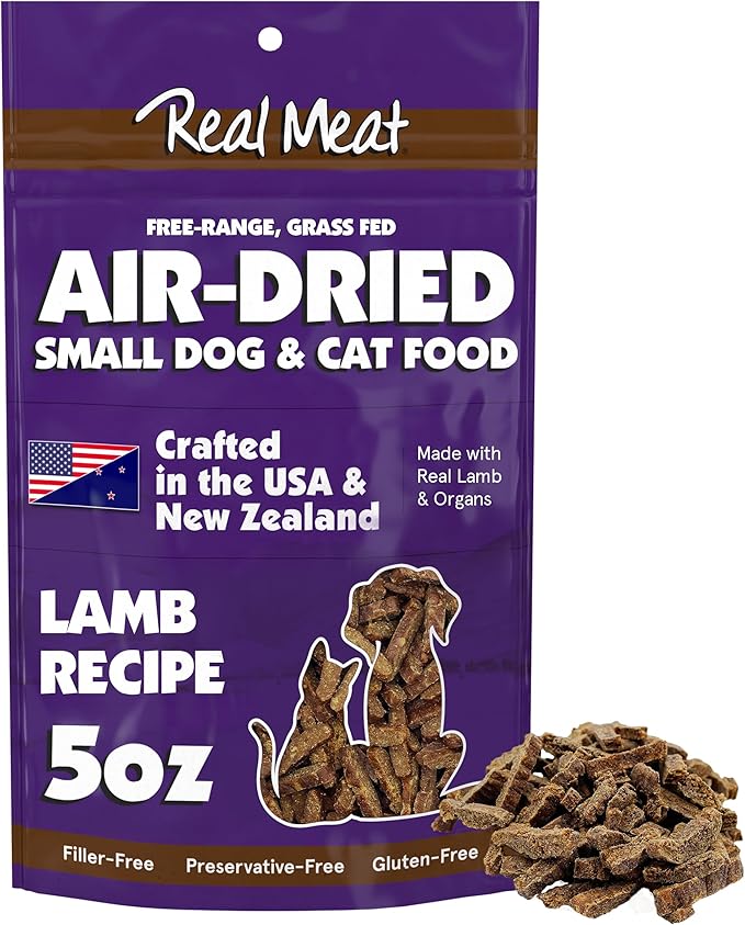 Real Meat Air Dried Dog Food w/Real Lamb - 5oz Bag of USA-Crafted Grain-Free Real Meat Dog Food Sourced from Hormone-Free, Free-Range, Grass-Fed Lamb - Digestible, All Natural, High Protein Lamb