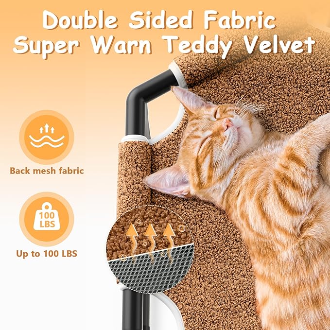 Tresbro Cat Bed, Hexagon Warm Elevated Cat Bed with Thick Teddy Velvet & Anti-Slip Pads, Raised Cat Hammock Bed for Indoor and Outdoor Use, 20.5'' x 18'' x 9.4'' Cat Hammock for Medium to Small Cats