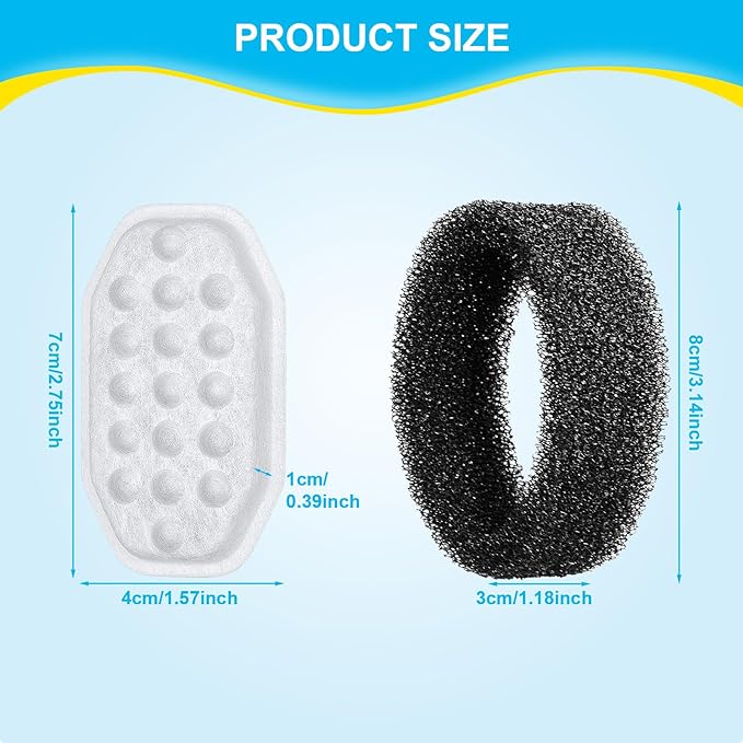 24 Pcs Cat Water Fountain Filters Replacement & Pre-Filter Sponges for 108oz/3.2 Stainless Steel Pet Water Fountain with Water Level Window