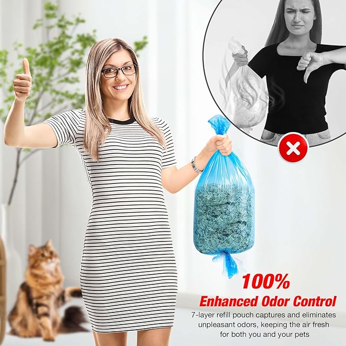 10 Pack Cat Litter Refill Bags 100% Enhanced Odor Control Litter Refills Generic Compatible with Litter Genie and Pet Genie Pail, Included One Non-original Refill Cartridge
