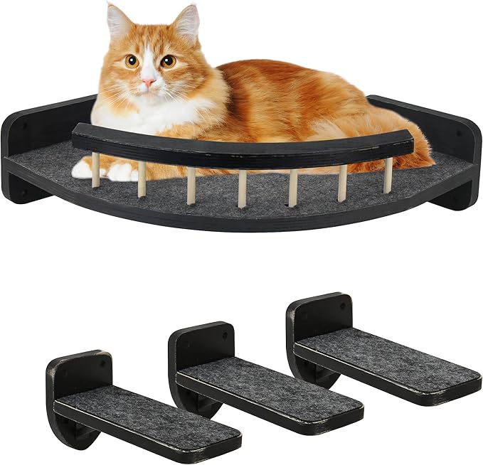 Cat Wall Furniture Cat Wall Shelves, Cat Shelves and Perches for Wall with 3 Cat Wall Steps, Cat Climbing Shelf, Cat Scratching Post Wall Cat Shelves for Indoor with Plush Covered, Cat Gift