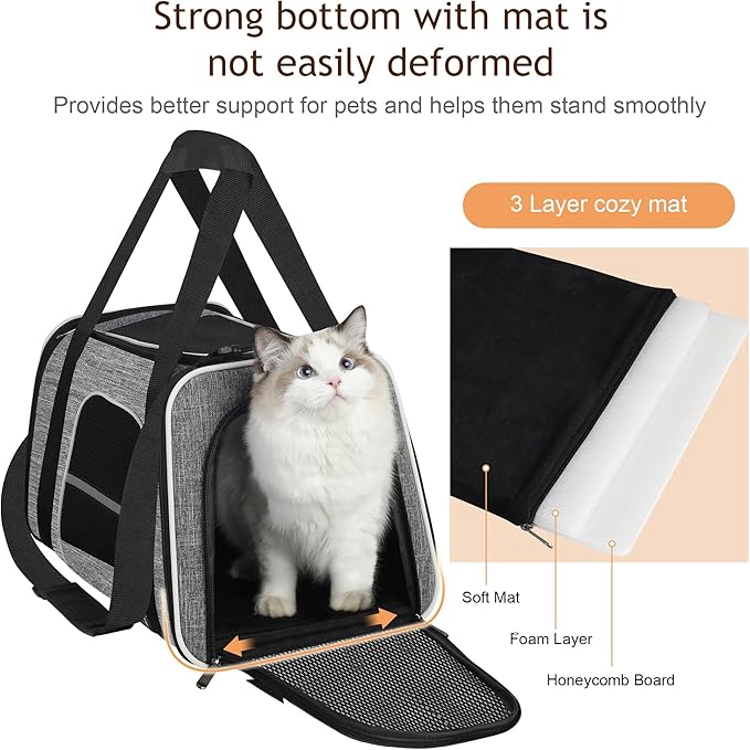 HiCaptain Soft Cat Carrier with Top Mesh Window - Pet Carrier Breathable for Medium Cats and Small Dogs Puppies up to 15 lb (Gray)