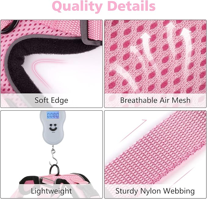 Dooradar Cat Harness and Leash Set, Escape Proof Safe Adjustable Kitten Vest Harnesses for Walking, Easy Control Soft Breathable Mesh Jacket with Reflective Strips for Cats, Pink, S