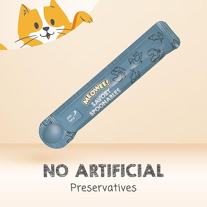 Savory Spoonables with Real Tuna, Chicken & Duck, 8 Count Tube, Triple Flavor Squeezable Lickable Wet Treats for Cats with Built-in Spoon for Less Mess