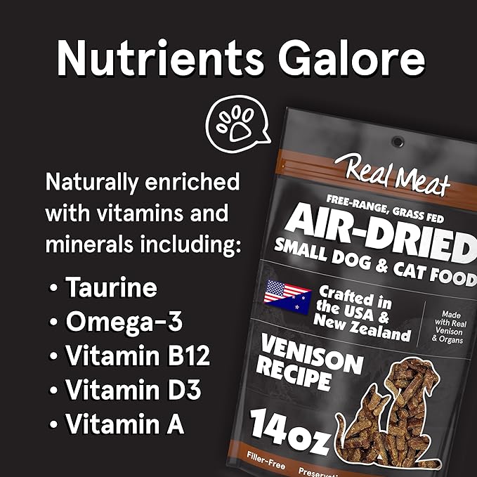 Real Meat Air Dried Cat Food & Dog Food w/Real Venison - 3.5lbs of USA-Crafted Grain-Free Dry Dog & Cat Food Sourced from Free-Range, Grass-Fed Venison - All Natural, High Protein Pet Food