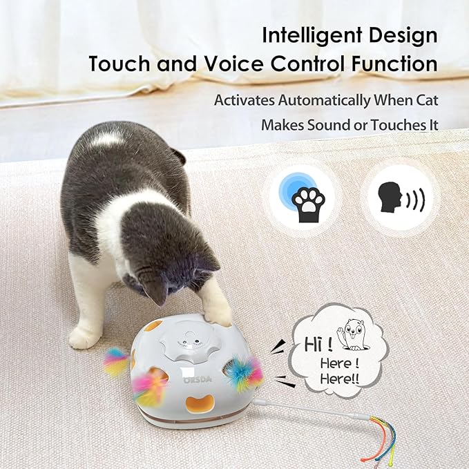ORSDA Cat Toys, 4 in 1 Interactive Cat Toys for Indoor Cats, Automatic Cat Toy Electric Kitten Toys for Enrichment Hide and Seek, Chase The Feather, 8 Holes Mice Whack-A-Mole, Catch Magic Wand