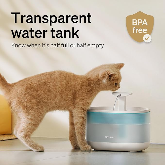 PETLIBRO Cat Water Fountain Ultra Quiet with Two Flow Modes, Large-Size Filter Capsule Pet Water Fountain, 71oz/2.1L Visible Water Level Dog Water Dispenser for Cats & Dogs