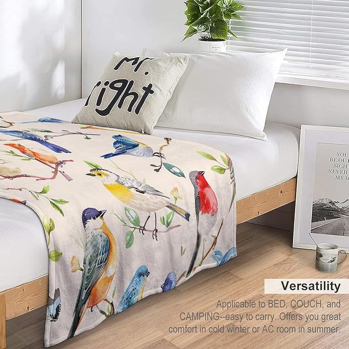 Birds Blanket Spring Gifts for Girls & Boys - Soft, Warm Fleece & Flannel Plush Blankets for Bed, Sofa, Couch - 40"x50"