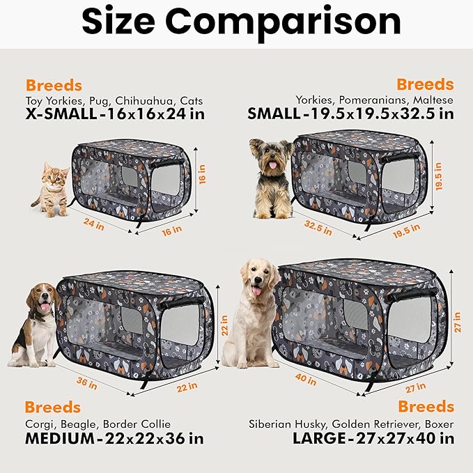 Beatrice Home Fashions Portable, Collapsible, Pop Up Kennel Travel Cat and Dog Crate, 32.5" L x 19.5" W x 19.5" H, Face of Love