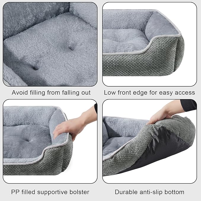 Dog Bed for Medium Large Dogs Rectangle Washable Soft Orthopedic Pet Sofa Bed for Dog Cat Beds for Indoor Cats with Anti-Slip Bottom Dark Grey L