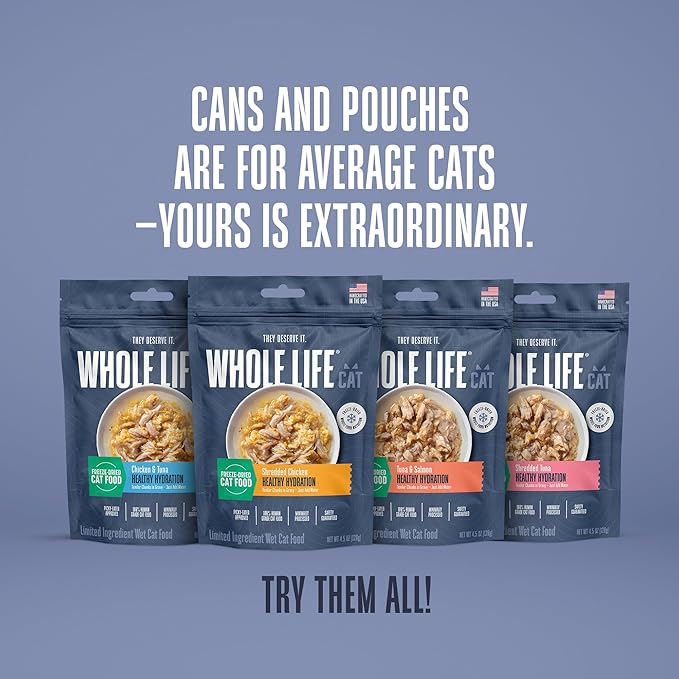 Whole Life Pet Freeze Dried Cat Food - Human-Grade Wet Cat Food Toppers, Natural Broth for Cats, Instantly Hydrating Cat Snacks, Lickable Cat Treats, Just Add Water - Shredded Tuna, 3 Oz