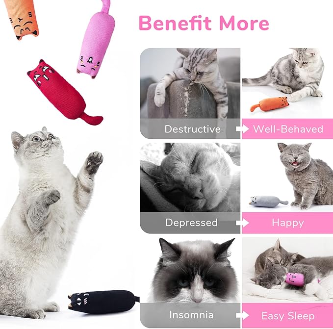 Legendog 5Pcs Bite Resistant Catnip Toy for Cats,Catnip Filled Cartoon Mice Cat Teething Chew Toy