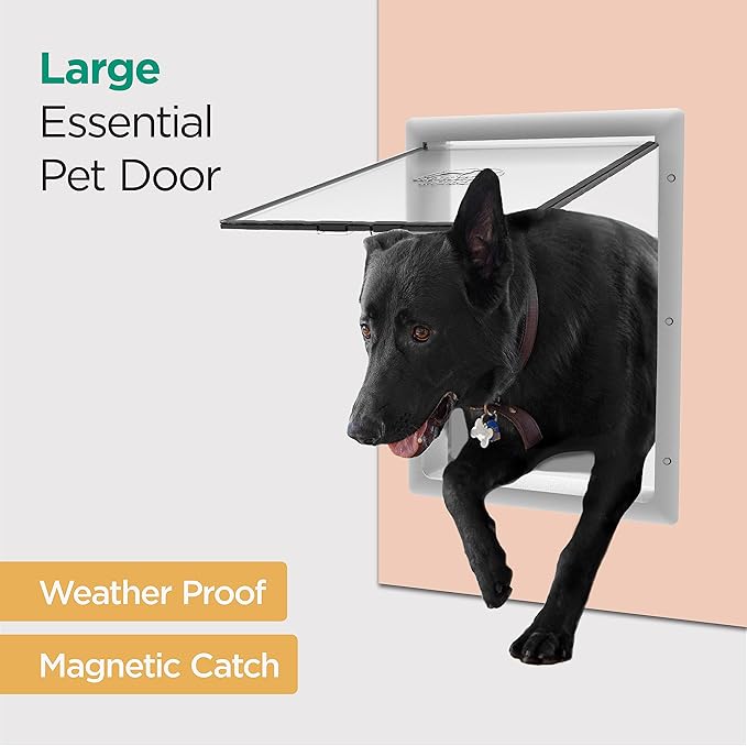 Essential Pet Door for Screens, Doors and Walls up to 2.76" Thick, for Dogs up to 100 lbs., Large, White
