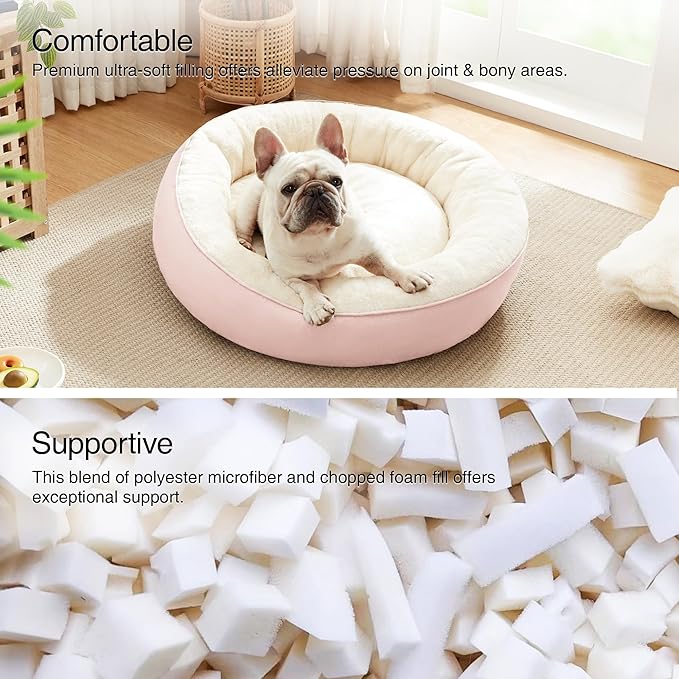 Love's cabin Round Donut Cat and Dog Cushion Bed, 25in Pet Bed for Small or Medium Dogs, Anti-Slip & Water-Resistant Bottom, Soft Durable Fabric Pet Beds, Washable Calming Cat & Dog Bed Pink