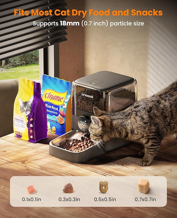 oneisall Automatic Cat Feeder, WiFi Rechargeable Cordless Pet Feeder, 100 Day Battery Operated Pet Feeder, 3L Timed Cat Food Dispenser for Large Kibble, Smart App Control, Black