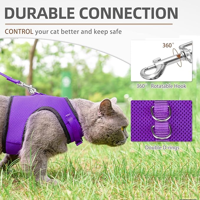 PUPTECK Soft Mesh Cat Vest Harness and Leash Set Puppy Padded Pet Harnesses Escape Proof for Cats Small Dogs, Purple Small