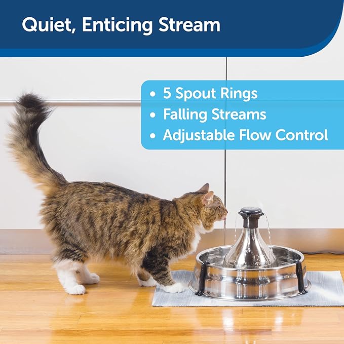 PetSafe Drinkwell Stainless Steel 360 Multiple Pet Fountain - Scratch and Rust Resistant Automatic Water Dispenser for Cats or Dogs - Adjustable Flow Control - 128 Ounce (3.8 Liter) - Filters Included