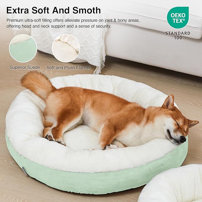 Love's cabin Round Donut Cat and Dog Cushion Bed, 30in Pet Bed for Medium or Large Dogs, Anti-Slip & Water-Resistant Bottom, Soft Durable Fabric Pet beds, Washable Calming Cat & Dog Bed Teal