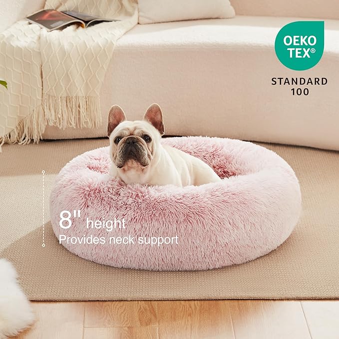 Love's cabin 20in Cat Beds for Indoor Cats - Cat Bed with Machine Washable, Waterproof Bottom - Fluffy Dog and Cat Calming Cushion Bed for Joint-Relief and Sleep Improvement, Pink