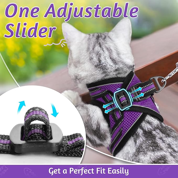 rabbitgoo Cat Harness and Leash Set for Walking Escape Proof, Adjustable Soft Kittens Vest with Reflective Strip for Cats, Comfortable Outdoor Vest, Purple, S