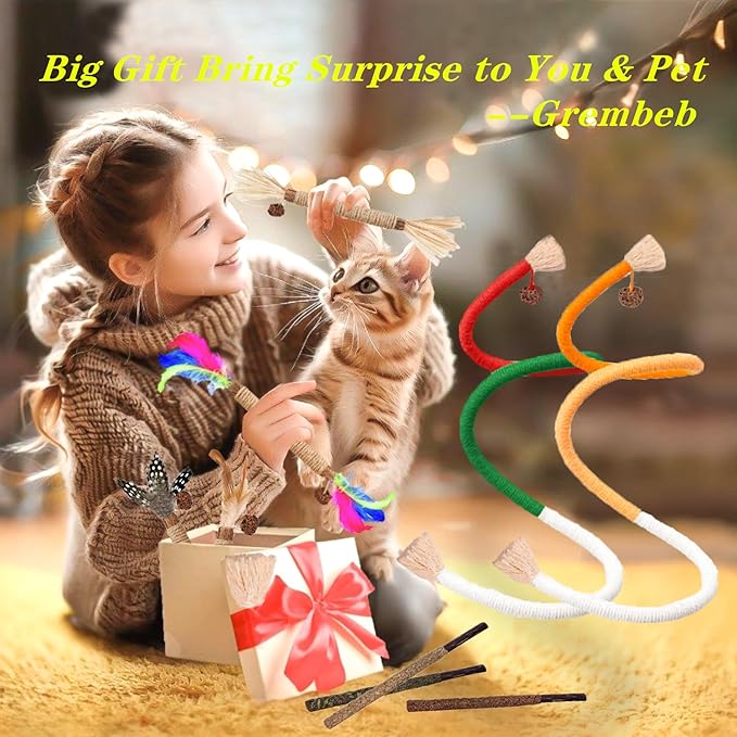 Cat Toys 21PCS Catnip Toy for Indoor Kitten Toys Cat Chew Stick for Dental Cleaning Teeth Cat Silvervine Rope Treat Kitty Feather Snack for for Kick Molar Scratch Self Play Interactive Boredom