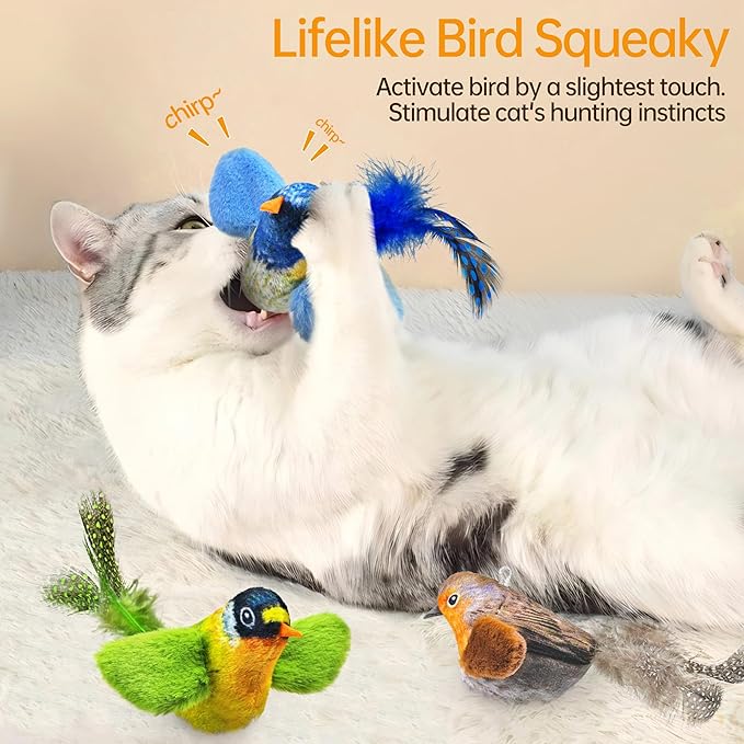 Chirping Bird Cat Toys Hanging Cat Feather Toy - Catnip Interactive Cat Toys for Indoor Cats - Automatic Cat Toy for Cat Exercise & Kicker to Self Play (Gray New)