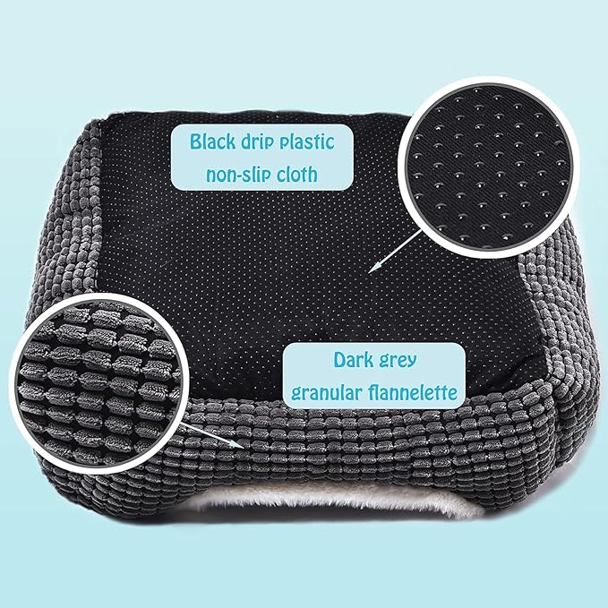Dog Bed for Medium Size Dogs, Cute Cat Beds for Indoor Cats, Super Soft Washable Cat Bed with Anti-Slip & Water-Resistant Bottom, Luxury Durable Kitten Bed and Puppy Bed, Square Grey Animal Pet Beds
