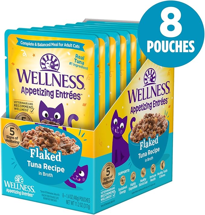 Wellness® Appetizing Entrées™ Flaked Tuna Recipe in Broth Natural Wet Cat Food, 1.4 oz Pouch (Pack of 8