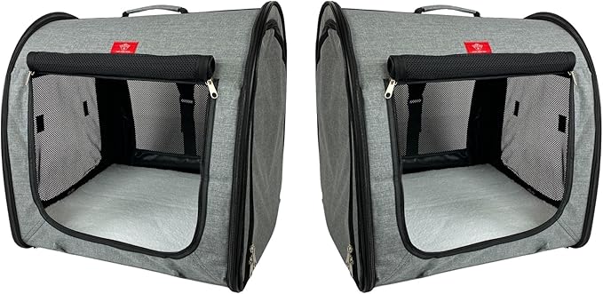 Portable 2-in-1 Double Pet Kennel/Shelter, Fabric, Black/Royal Blue 20"x20"x39" - Car Seat-Belt Fixture Included (Gray)
