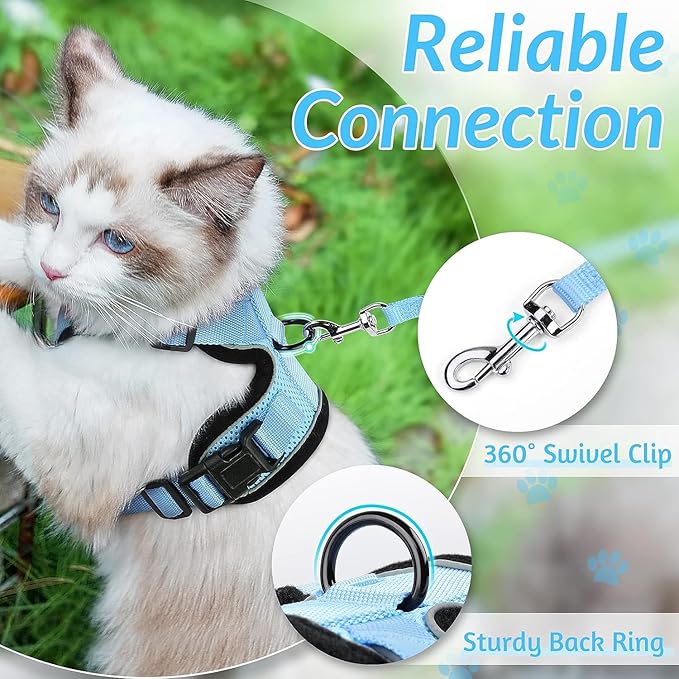 rabbitgoo Cat Harness and Leash for Walking, Escape Proof Soft Adjustable Vest Harnesses for Cats, Easy Control Breathable Reflective Strips Jacket, Light Blue, XXS