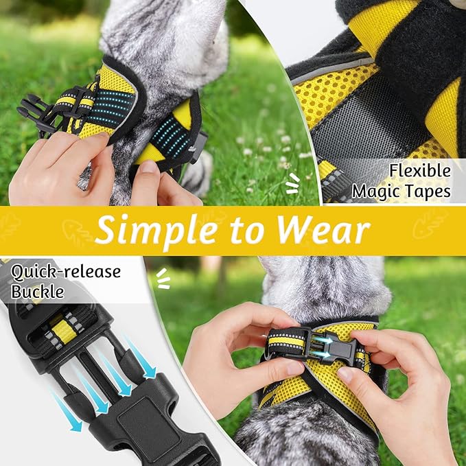 rabbitgoo Cat Harness and Leash Set for Walking Escape Proof, Adjustable Soft Kittens Vest with Reflective Strip for Cats, Comfortable Outdoor Vest, Bright Yellow, L