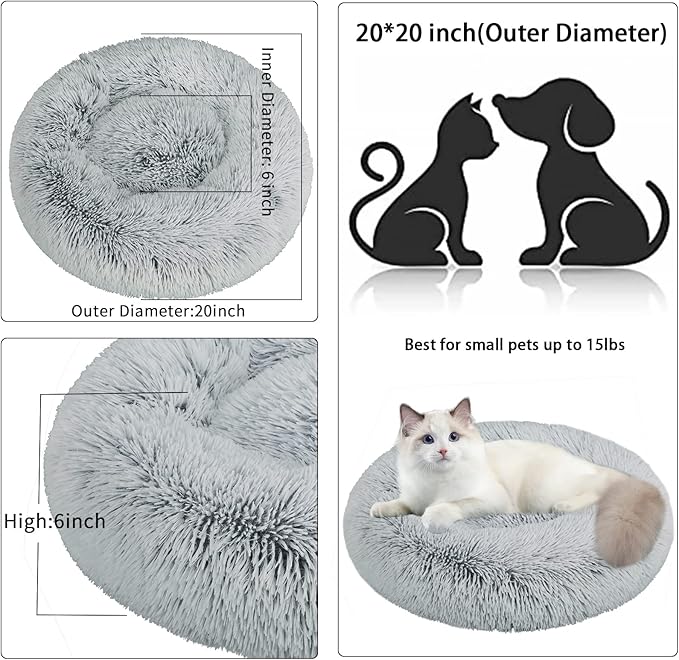 Nisrada Cat Beds for Indoor Cats,20 Inch Dog Bed for Small Melium Large Dogs, Washable-Round Pet Bed for Puppy and Kitten with Slip-Resistant Bottom