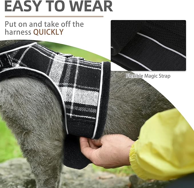PUPTECK Soft Mesh Cat Vest Harness and Leash Set Puppy Padded Pet Harnesses Escape Proof for Cats Small Dogs Rabbits Bunny, Plaid Black, L