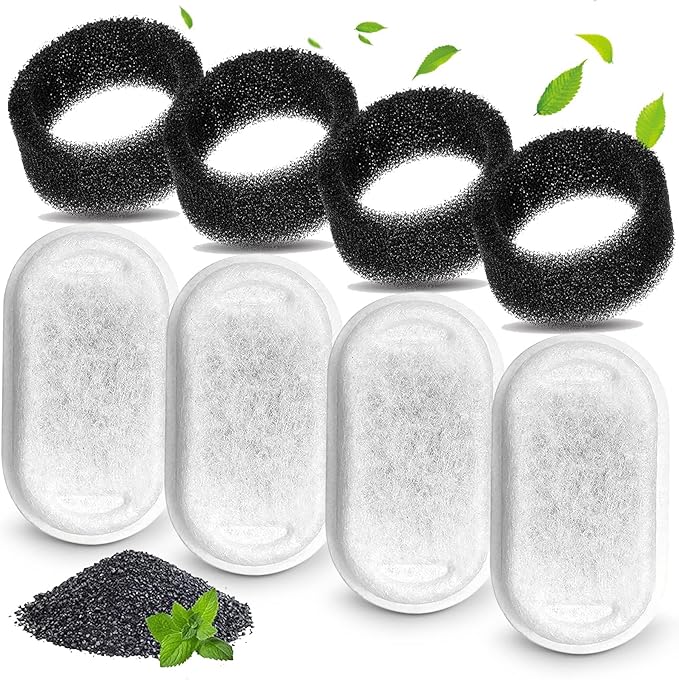 Cat Water Fountain Filters, Compatible with Stainless Steel Pet Fountain 8 Filters with 8 Sponges Replacement Filters for Cat Fountain (4 Filters& 4 Sponges)