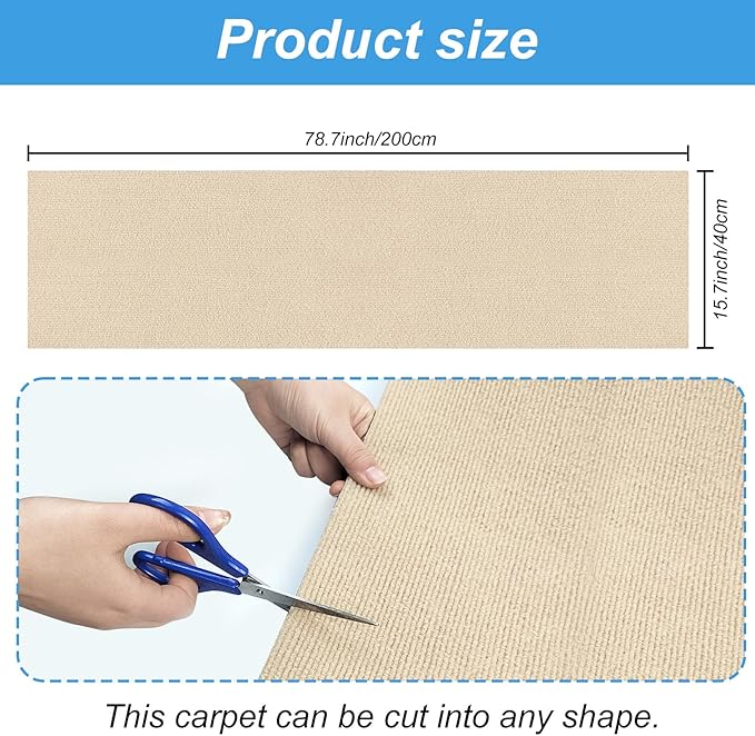 Trimmable Cat Scratching Post Carpet Covered 78.7”x15.8” Self-Adhesive Cat Tree Shelves Replacement Parts Mat Cat Scratcher for Cat Tree Shelves Steps Couch Furniture DIY Protector(Beige)
