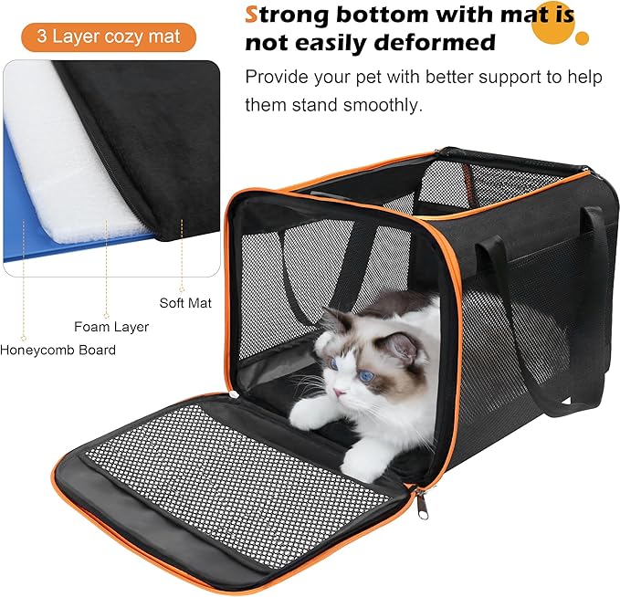 HiCaptain Black Cat Carrier Bag, Lightweight Soft Cat Carrier with Top Mesh Window, Breathable Pet Carrier for Medium Cats and Small Dogs Puppies up to 15 lb - Black