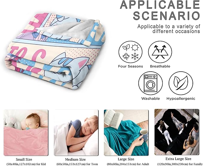 Just A Girl Anime Blanket - Kawaii Decor, Cats & Ramen, Luxurious & Cozy, 40X50 Inch, Kids/Child