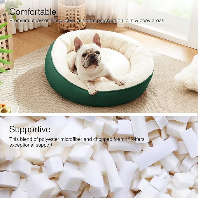 Love's cabin Round Donut Cat and Dog Cushion Bed, 25in Pet Bed for Small or Medium Dogs, Anti-Slip & Water-Resistant Bottom, Soft Durable Fabric Pet Beds, Washable Calming Cat & Dog Bed Green