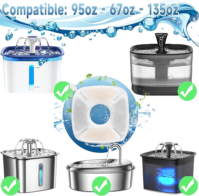 34 Pcs Cat Fountain Filters Replacement Compatible with VEKEN 95oz/2.8L Cat Water Fountain Filters Automatic Dog Water Fountain Filters Pet Fountain