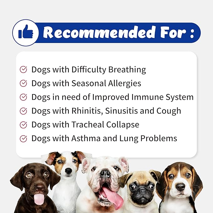 Respiratory Guardian for Dogs - Supports Lung Health, Nasal, Bronchial and Tracheal, Vegan Bacon Flavor (135g) with Quercefit® and Respiratory Probiotics