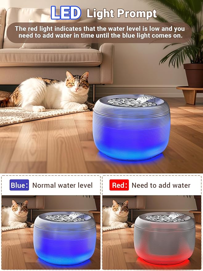 Kastty Quiet Cat Water Fountain, 3.5L/118oz Large Capacity Pet Water Fountain for Cats Fountain Indoor with Water Level LED Light, Easy Cleaning Cat Fountains for Drinking Automatic Dog Water Fountain
