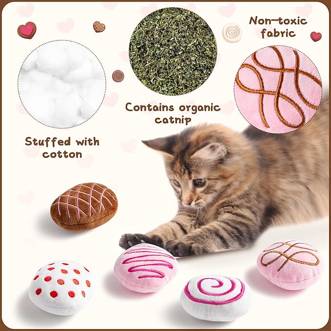 MALLMALL6 Catnip Toys for Cat - 5Pcs Chocolate Truffles Valentine’s Day Catmint Interactive Cat Toy for Indoor Cats, Soft Plush Cat Supplies, Kitten Teething Chew Kick Toy Set, Pet Gifts for Cat Lover