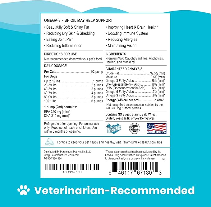 Omega 3 Fish Oil for Dogs and Cats | Premium Quality Omega 3 Supplement for Dogs and Cats (16 Ounce)