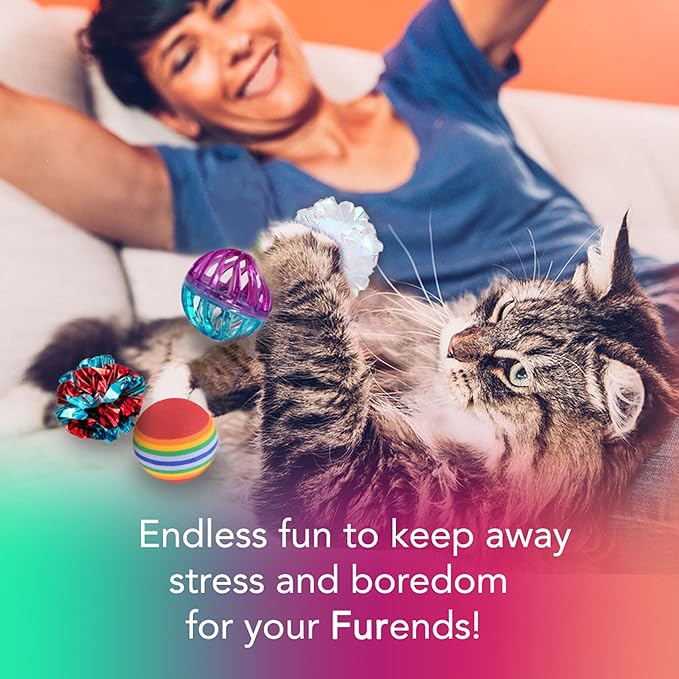 SunGrow Mix Balls for Ferrets, Multi-Sensory Fun Activity Set, Mind and Body Exercise, Teeth Care, Pet Enrichment, Assorted Foam, Jingle, Crinkle, Sisal, Coil, Pompom Balls, 30 Pcs