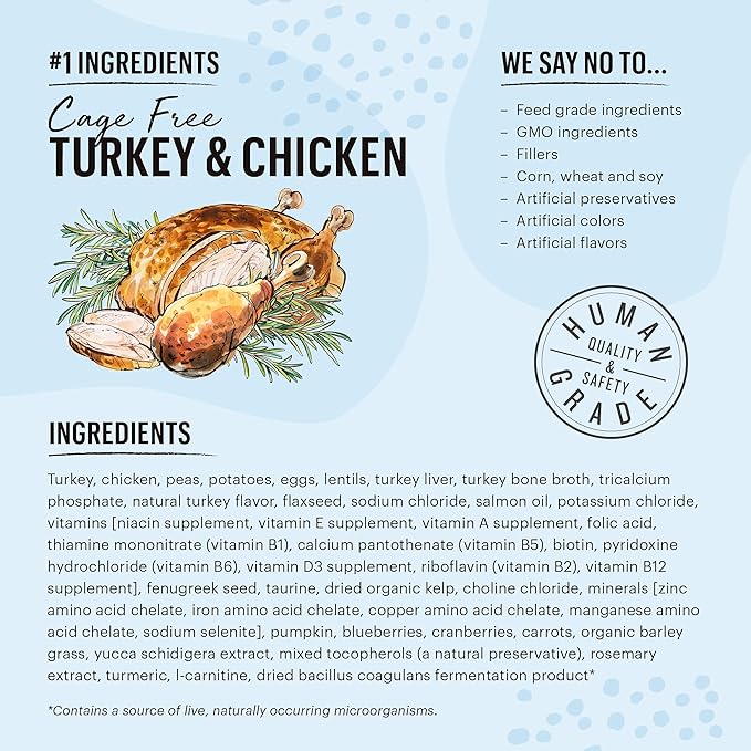 The Honest Kitchen Whole Food Clusters Grain Free Turkey & Chicken Dry Cat Food, 1 lb Trial Pouch