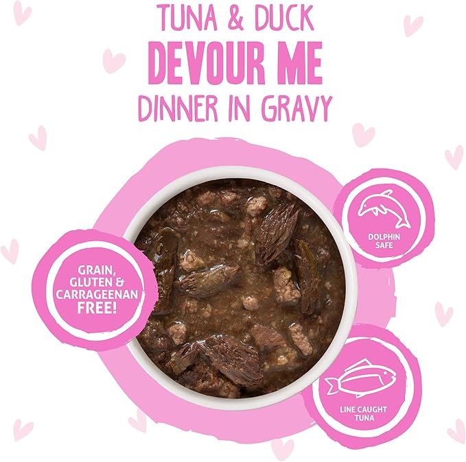 Weruva B.F.F. OMG - Best Feline Friend Oh My Gravy!, Tuna & Duck Devour Me with Tuna & Duck in Gravy Cat Food, 3oz Pouch (Pack of 12)