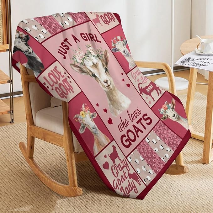Goat Blanket Just A Girl Who Loves Goats Cute Pink Sheep Lamb Animal Print Throw Blankets for Sofa Stuff Decor Soft Cozy Fleece Plush Warm Flannel Gifts for Baby Girls Kids Women Adults Lover 50"x60"
